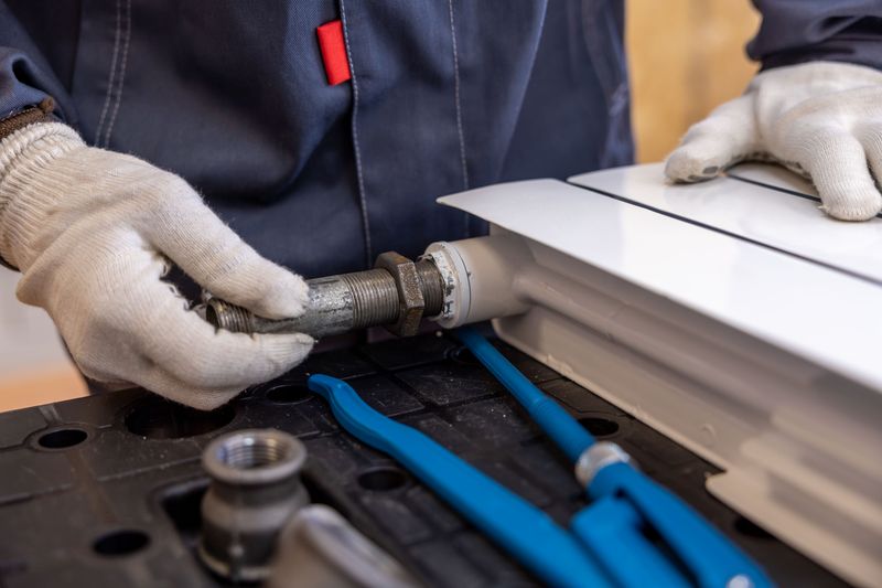 Technician servicing a home heating unit